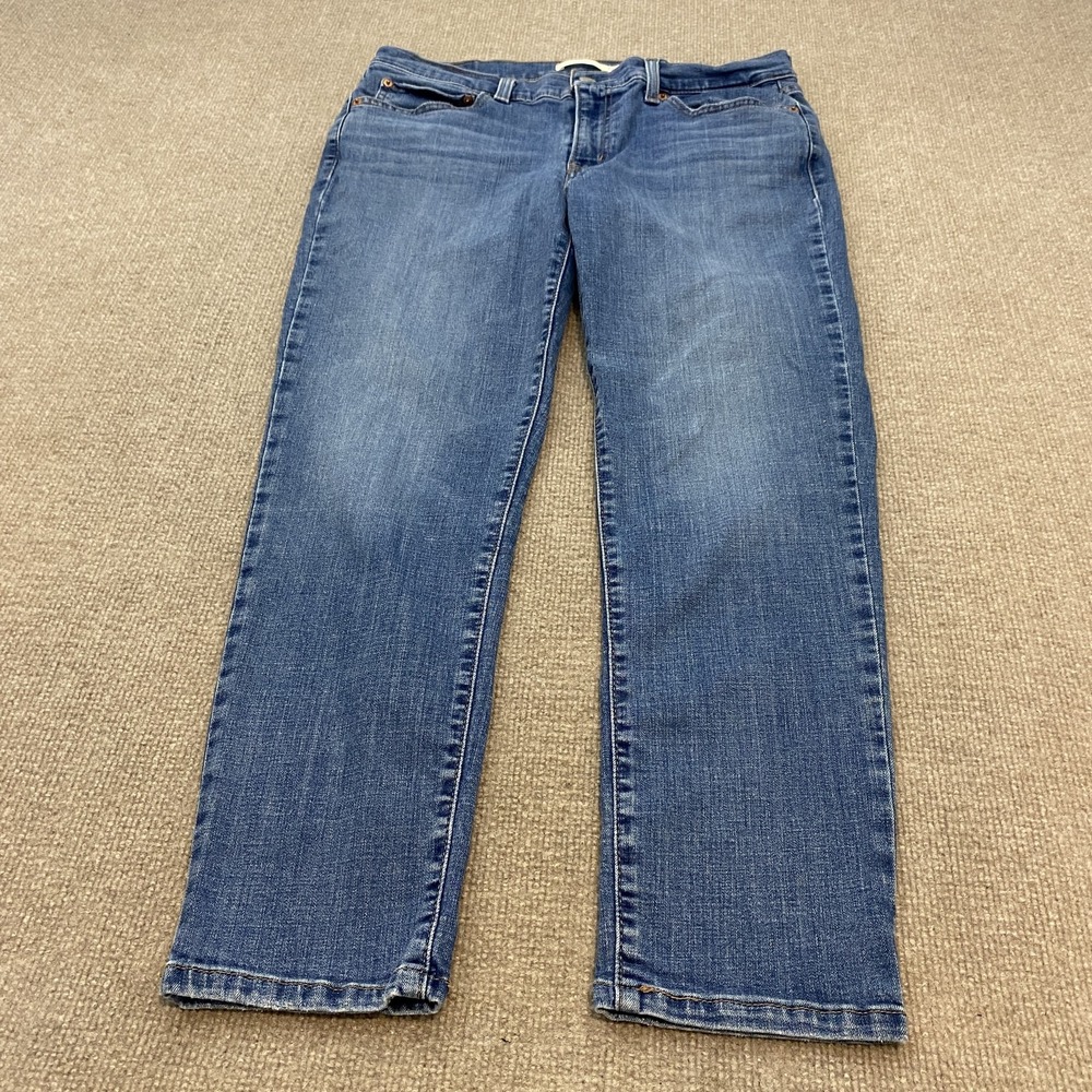 Levis Boyfriend Jeans Womens 30 Blue Med Wash Mid Rise Relaxed Stretch Denim
